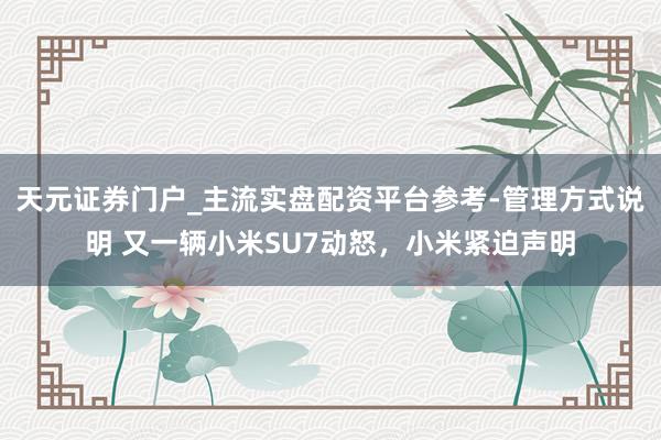 天元证券门户_主流实盘配资平台参考-管理方式说明 又一辆小米SU7动怒,小米紧迫声明